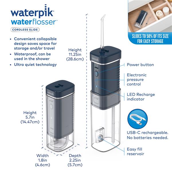 Blue Waterpik™ Cordless Slide Professional Water Flosser - Image 2