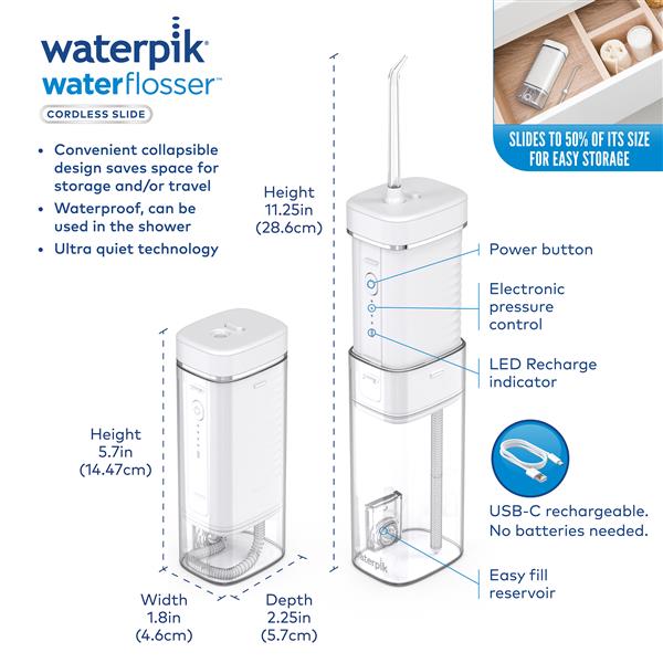 White Waterpik™ Cordless Slide Professional Water Flosser - Image 2