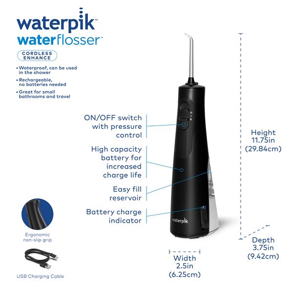 Black Waterpik™ Cordless Enhance Water Flosser - Image 2