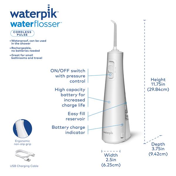 White Waterpik™ Cordless Pulse Water Flosser - Image 2