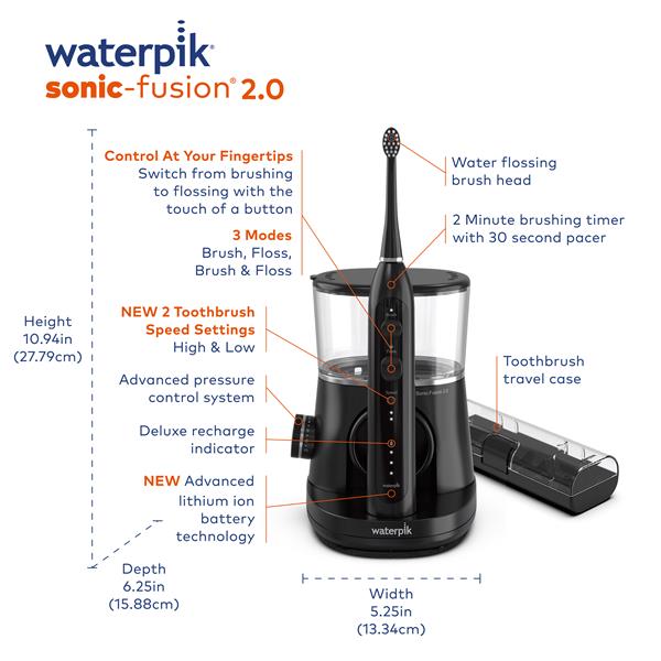 Black Waterpik™ Sonic-Fusion™ 2.0 Flossing Toothbrush - Image 2