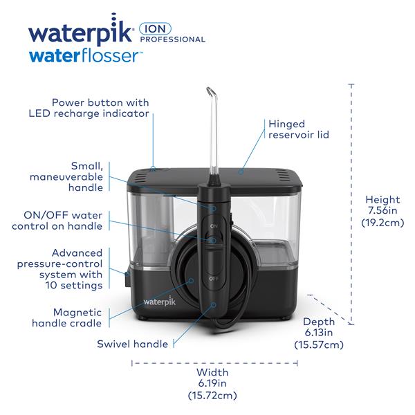 Black Waterpik™ ION Professional Countertop Cordless Water Flosser - Image 2