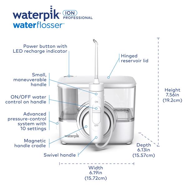 White Waterpik™ ION Professional Countertop Cordless Water Flosser - Image 2